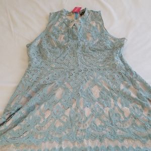 Suzanne Betro aqua lace dress 3X